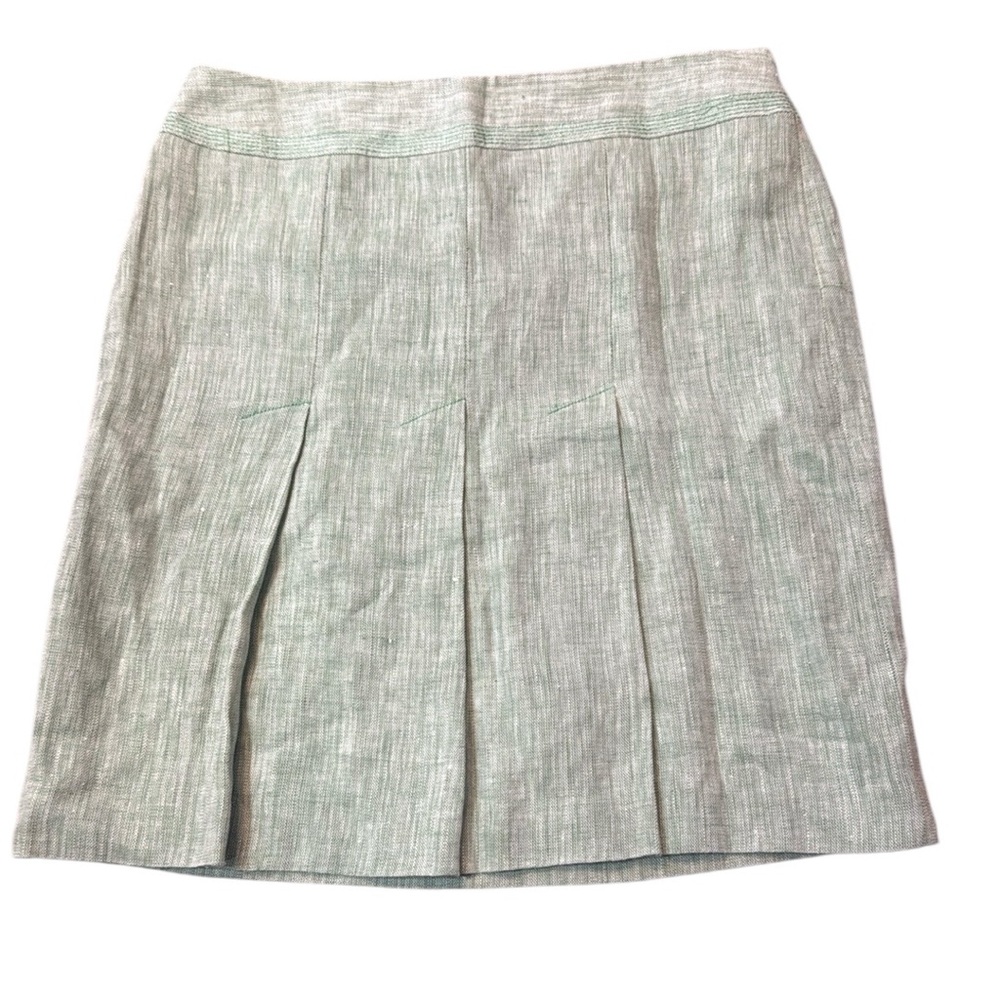 Ann Taylor Loft Women's Skirt Green A Line Pleated 100% Linen Lined Size 10‎
